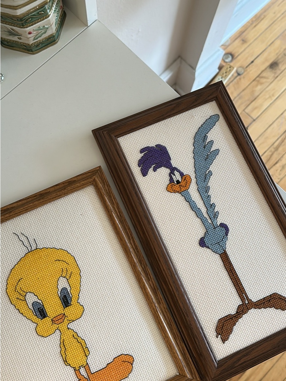 Looney Tunes Tweety & Road Runner Cross-Stitch Framed Set - Yellow & Blue